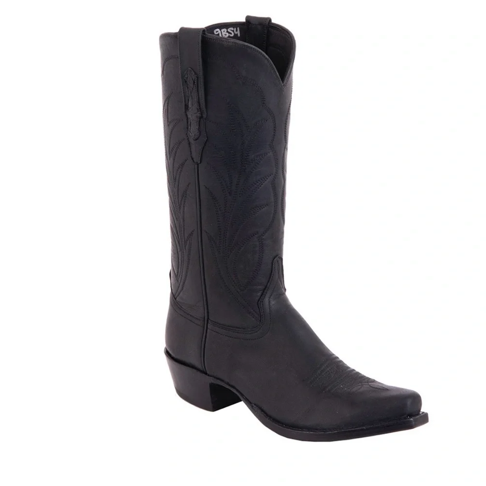 Burns 1876 Black Cowboy Boot Goat Leather Mad Dog Winn Stitching 13” - 7.5 C - Picture 12 of 12